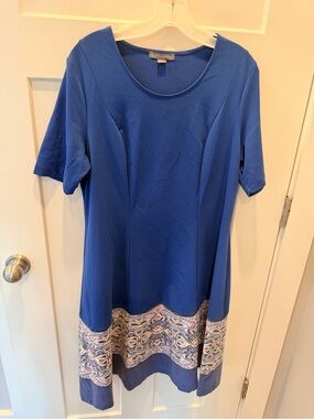 Jessica London Blue Paisley Border Knit A-Line Dress Size 14W